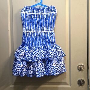 Women Strapless Dress in Blue and White Size M